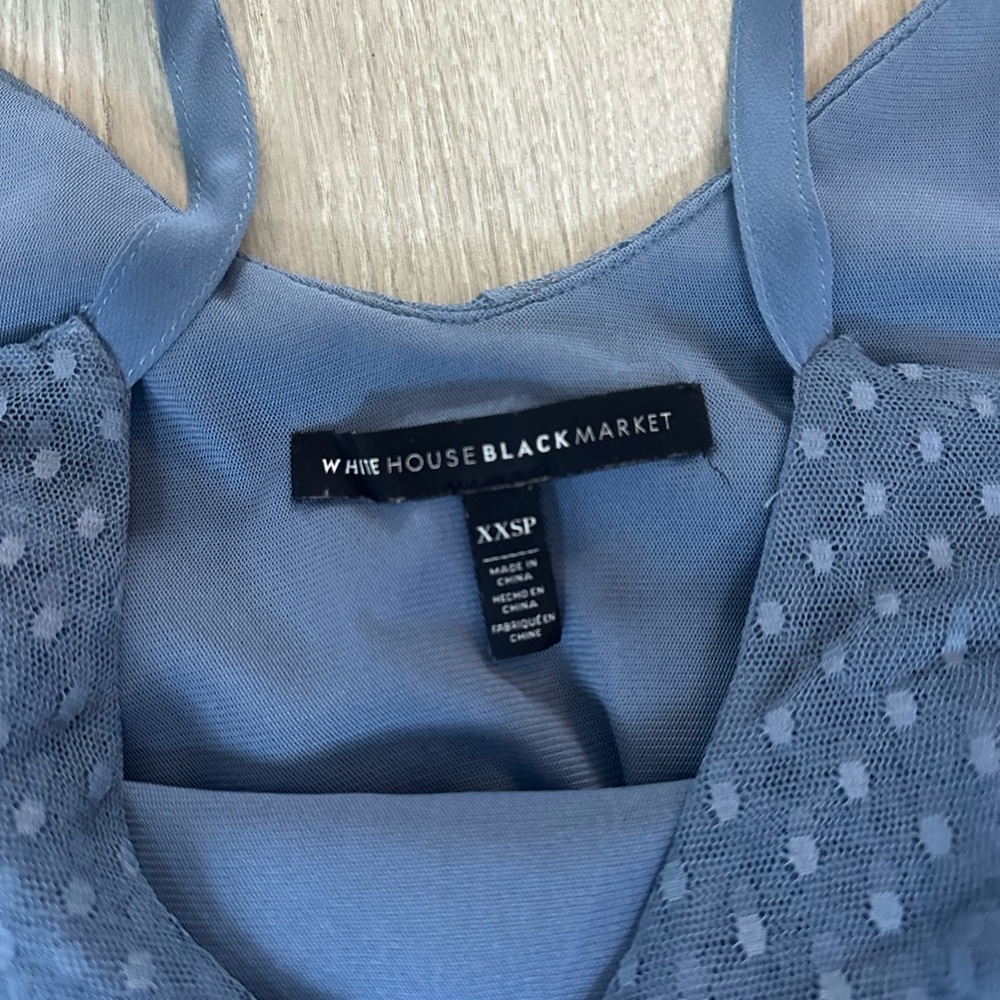 White House Black Market Blue Lace Cold-Shoulder Blouse - Picture 3 of 4